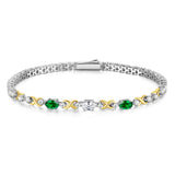 FANCIME "Eternal Duo" May Birthstone Emerald Sterling Silver Tennis Bracelets