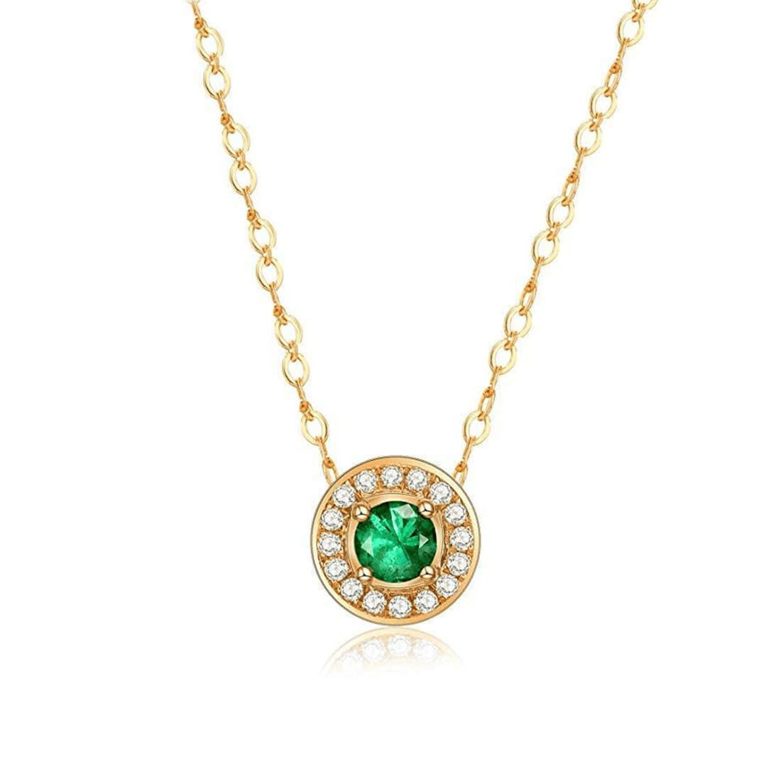 FANCIME "Unconditional Halo" Round Emerald 14K Yellow Gold Necklace Main