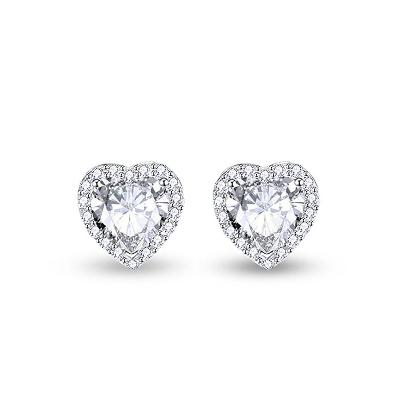"Glam Heart" Halo Setting Heart Sterling Stud Earrings
