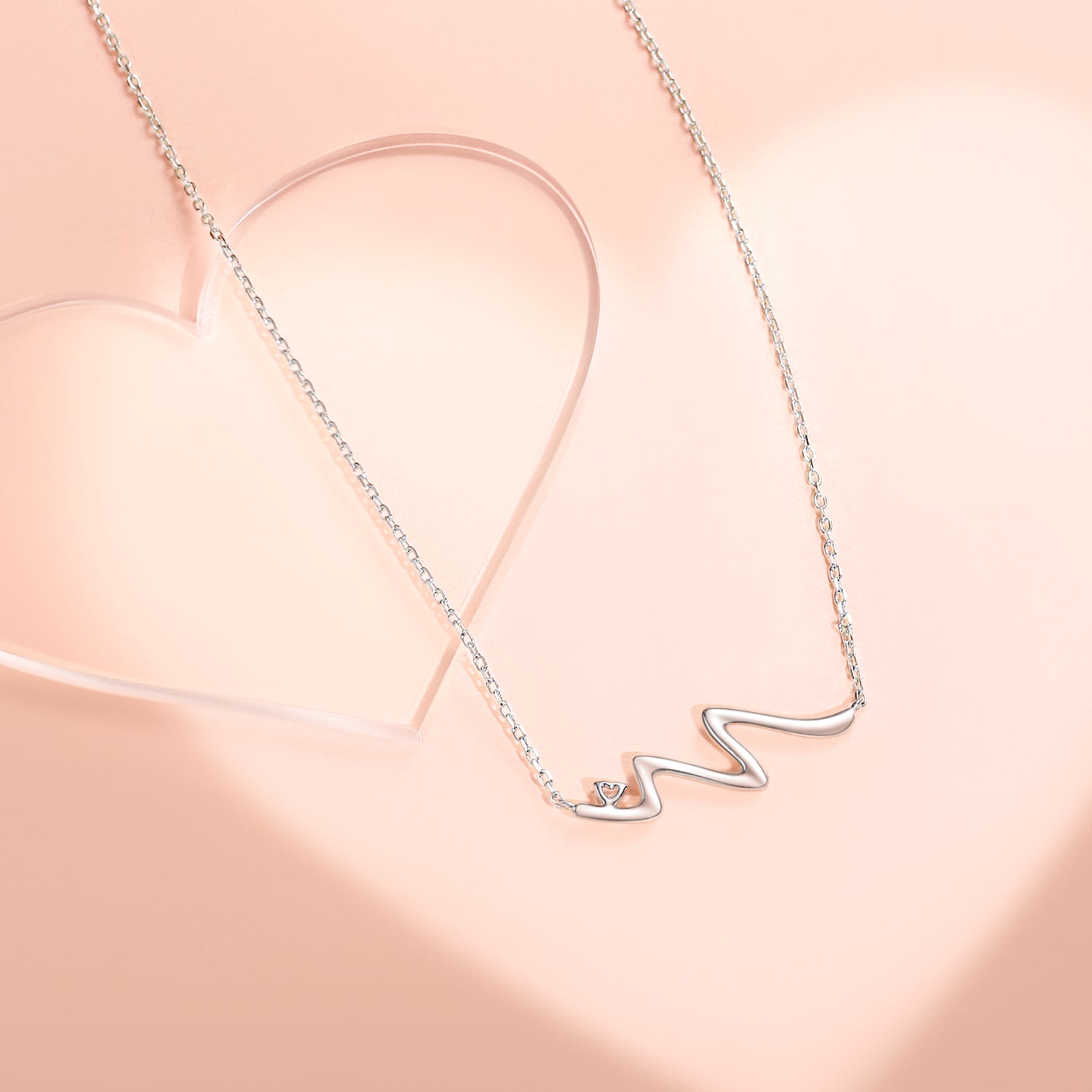 FANCIME “Dazzling Wink” Heart Wave Sterling Silver Necklace Detail2