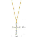 FANCIME White Sapphire Cross 14K Yellow Gold Necklace Size