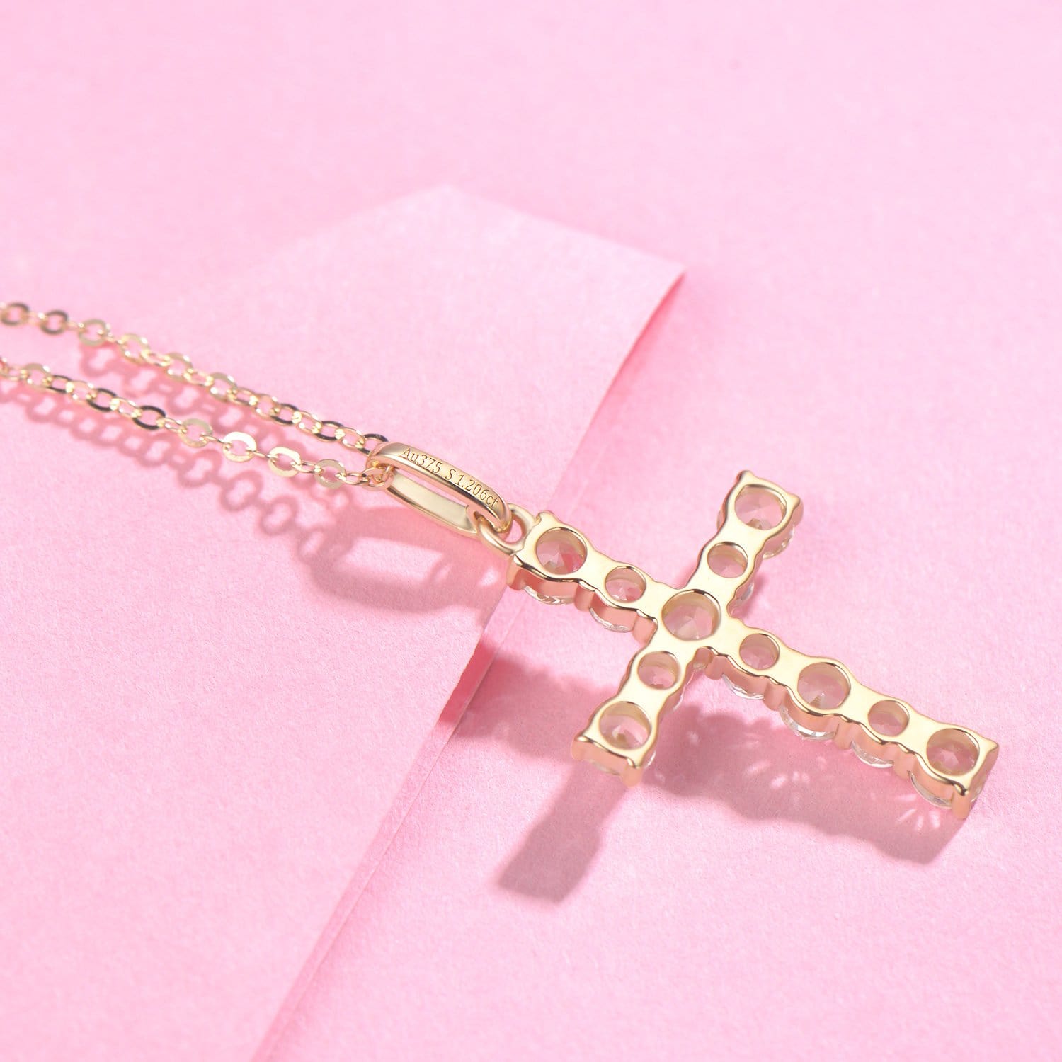 FANCIME White Sapphire Cross 14K Yellow Gold Necklace Back