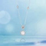 "Crystal Blanc" Halo Setting Round Sterling Silver Necklace
