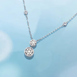 "Crystal Blanc"  Halo Setting Round Sterling Silver Necklace With Shining Stone