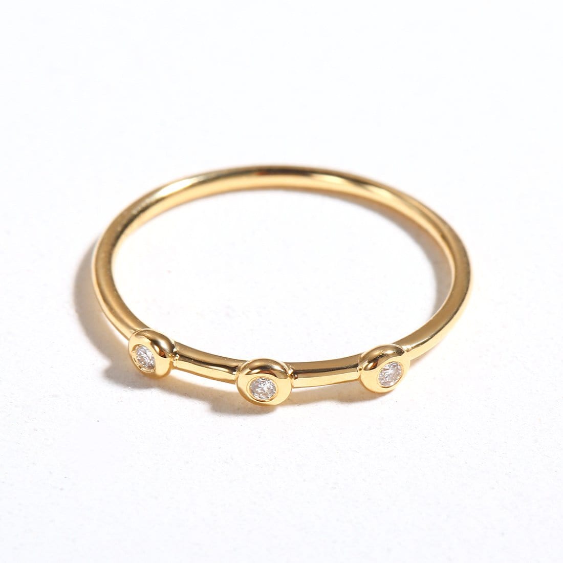 18k Yellow Gold Stackable Minimalist Diamond Rings for Women