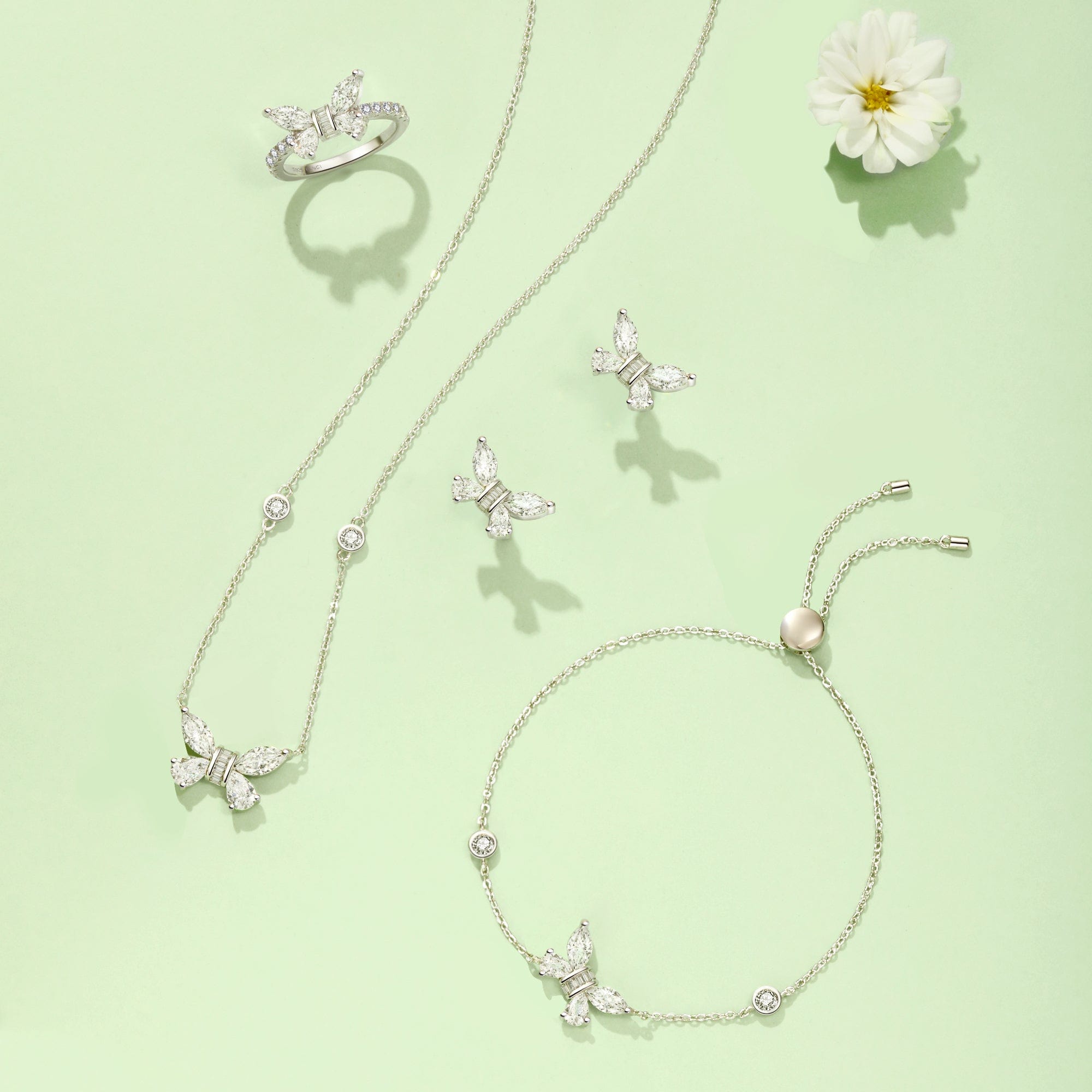 FANCIME "Azura" Sterling Silver Cut CZ Stones Butterfly Necklace White Full