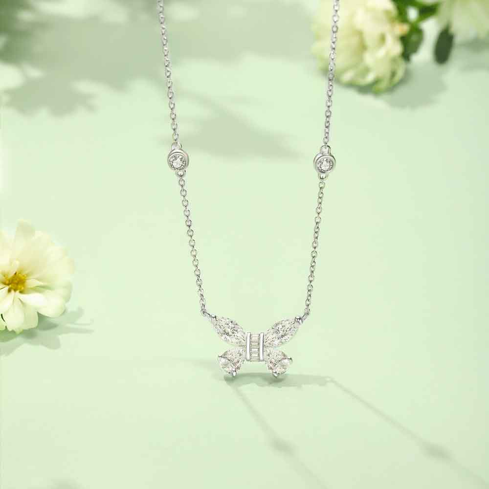 FANCIME "Azura" Sterling Silver Cut CZ Stones Butterfly Necklace White Main