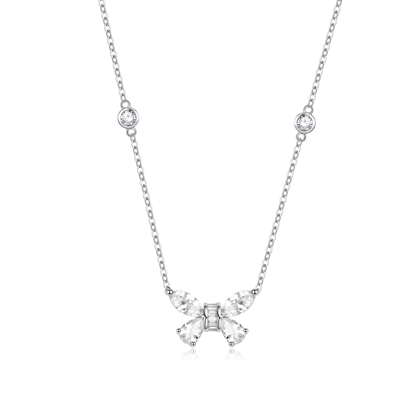 Fanci "Azura" CZ Stones Butterfly Sterling Silver Necklace White Main