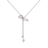 FANCIME “Momoiro Bow” Sweet Bow Pink Long Drop Sterling Silver Necklace Main