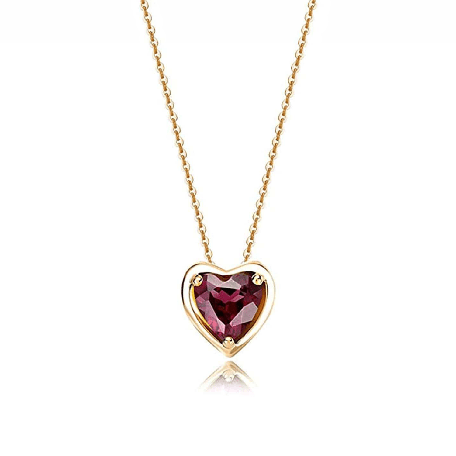FANCIME Delicate Garnet Heart January Birthstone 14K Gold Necklace Main