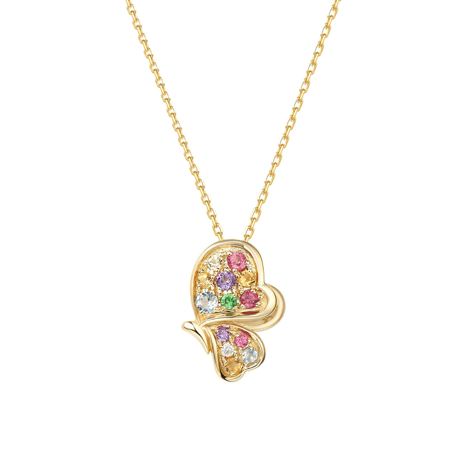 FANCIME "Magical Dream" Color Gemstone Butterfly 14K Yellow Gold Necklace Main