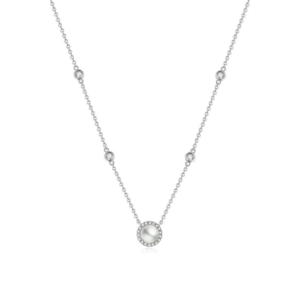 Fanci "Crystal Blanc" Halo Setting Round Sterling Silver Necklace Main