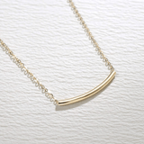 FANCIME “Tube Lines” Smile Gold Bar 14K Yellow Gold Necklace