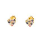 Heart shape 14k yellow gold stud earrings with color gemstone 