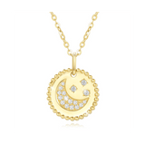 FANCIME Moon Star Round Disc Coin 14K Solid Gold Necklace Main