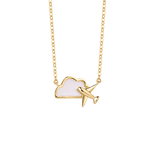 FANCIME "Dreamer" Cloud Mother Of Pearl Airplane 14k Yellow Gold Necklace Main