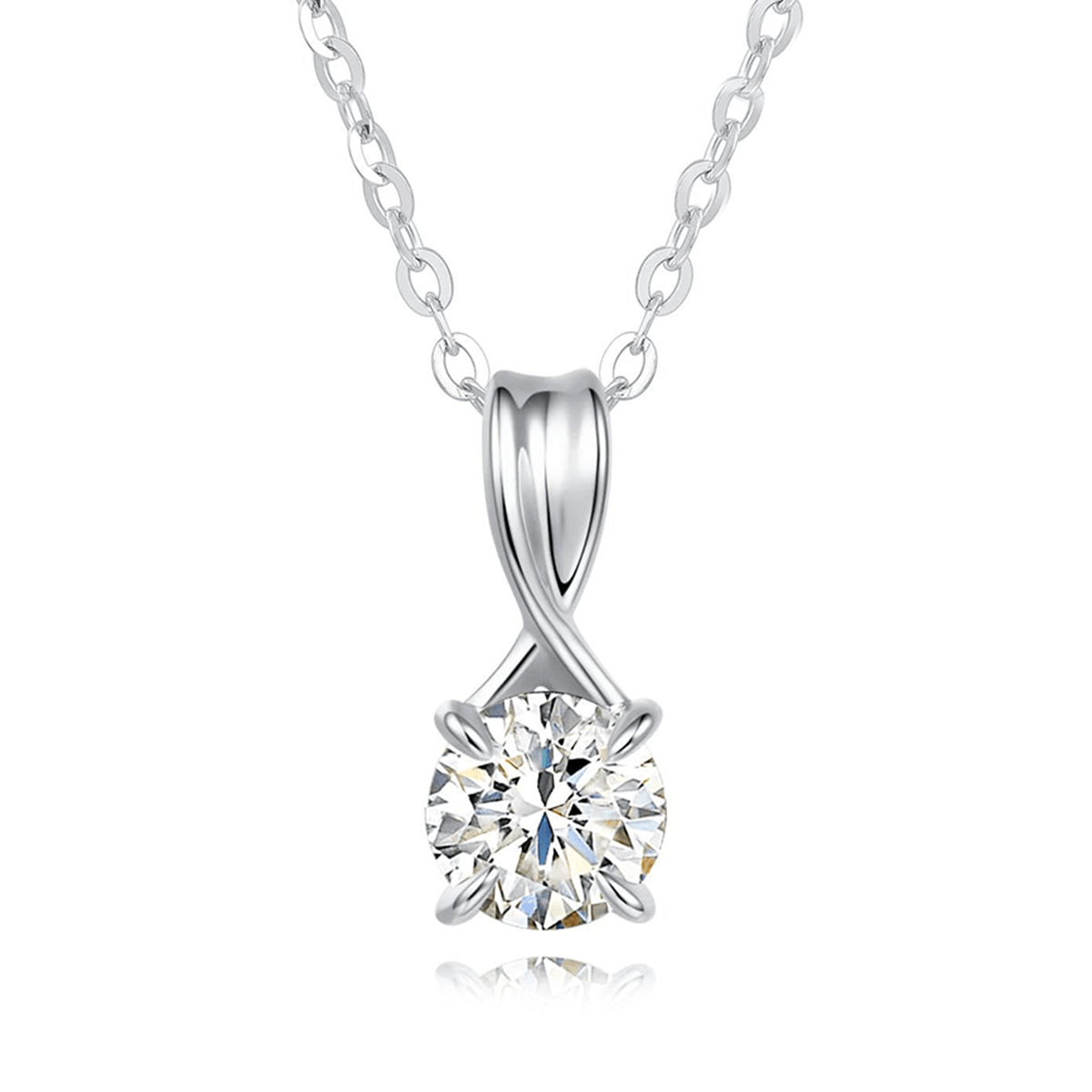 FANCIME Moissanite Infinity Ribbon Solitaire 14K White Gold Necklace