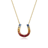"Rainbow Horseshoe" Multi colored Sapphire Necklace in 18k Yellow Gold - FANCI.ME