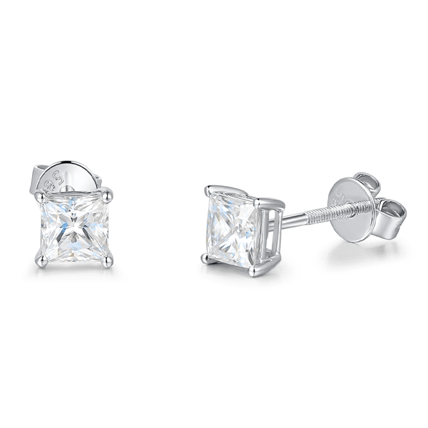 FANCIME Princess Cut Moissanite 14K White Gold Stud Earrings