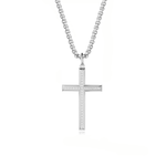 FANCIME Mens Box Chain Beveled Cross 925 Silver Necklace Main