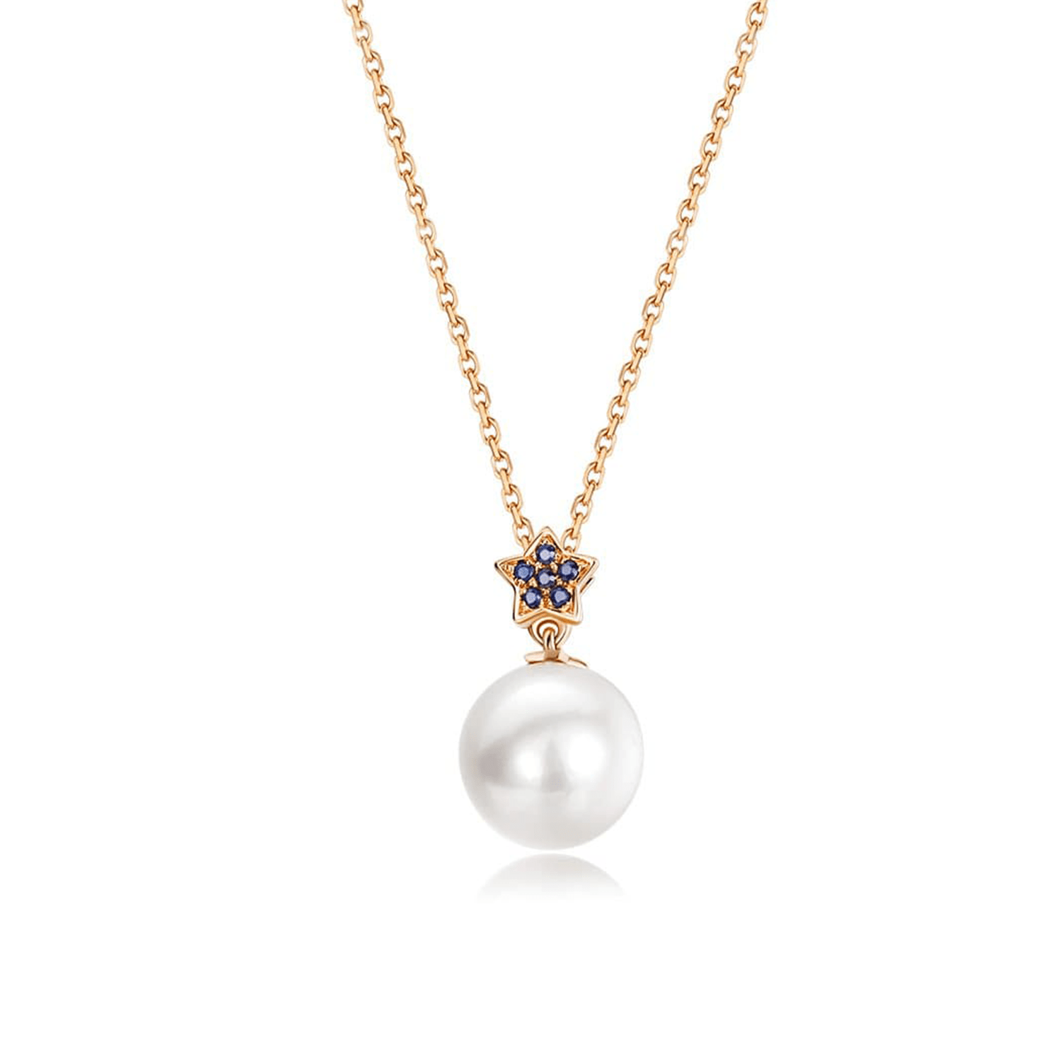 8mm akoya pearl pendant with natural blue sapphire star necklace in 18k gold