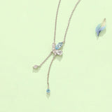 Fanci "Aqua Bliss" Butterfly Dangling Sterling Silver Necklace Blue Side