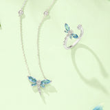 Fanci "Aqua Dream" CZ Stones Dragonfly Sterling Silver Necklace Blue Full