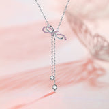 FANCIME “Momoiro Bow” Sweet Bow Pink Long Drop Sterling Silver Necklace Show