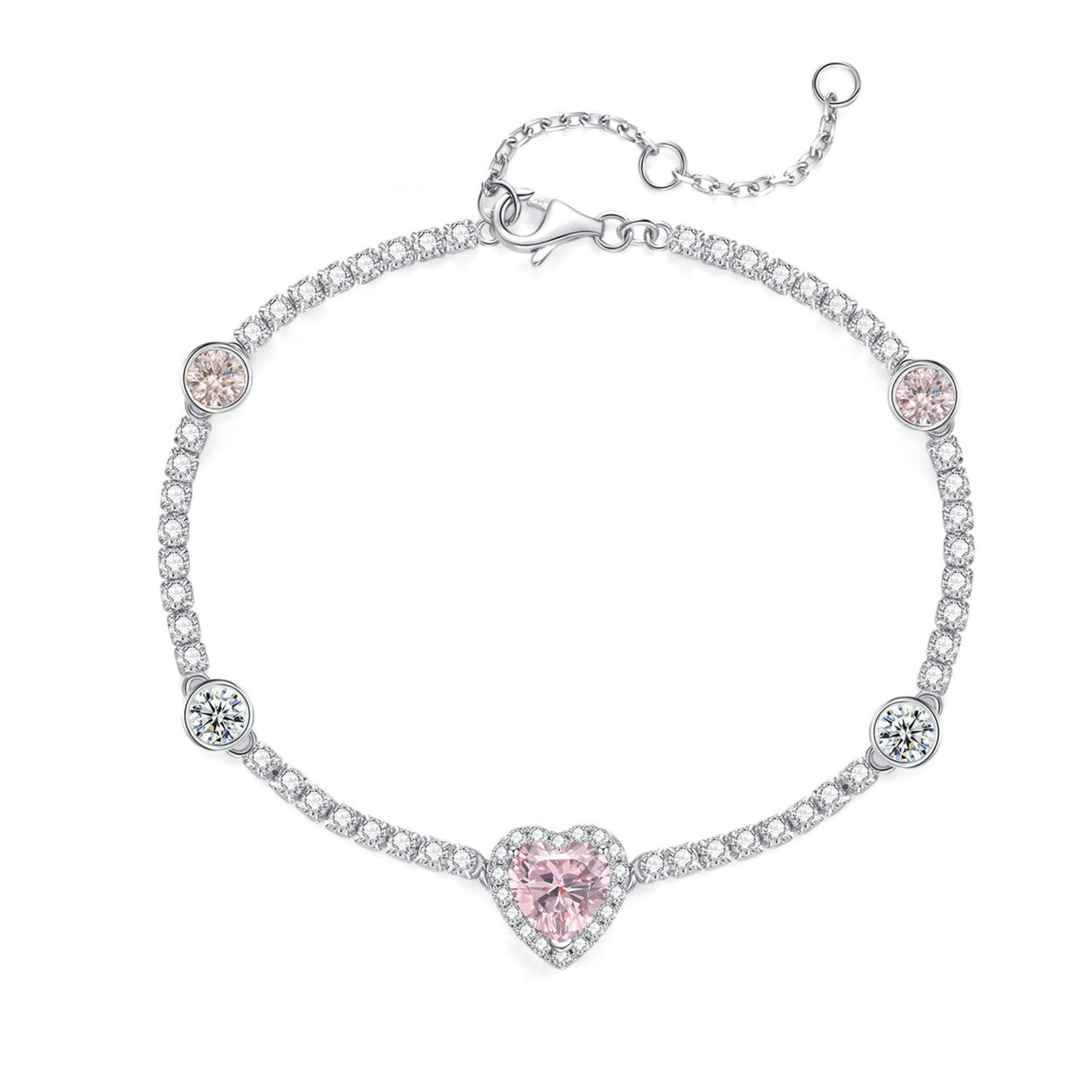 FANCIME "Pink Impression" Halo Heart Tennis Sterling Silver Bracelet Main