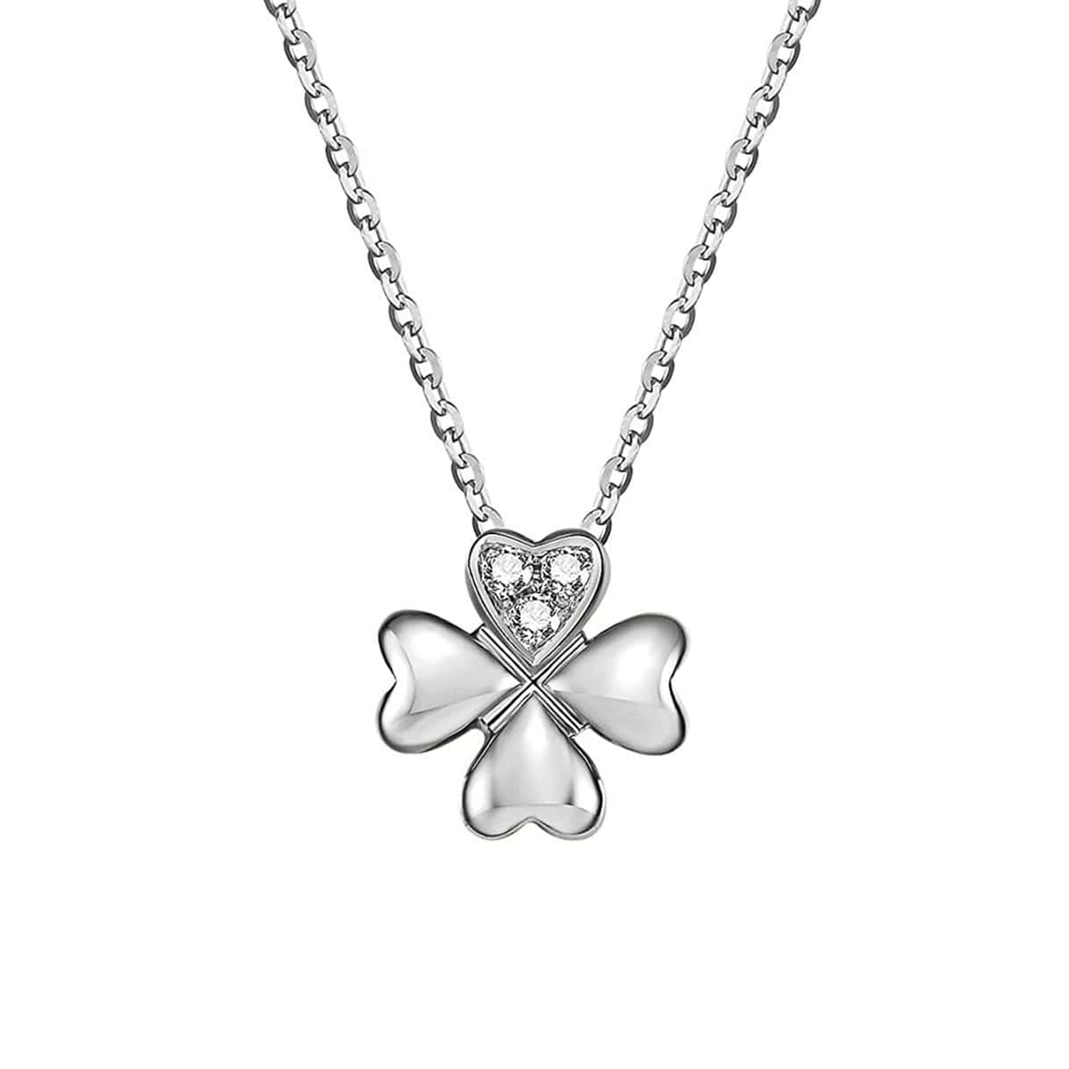 FANCIME "Lucky Clover" Four Leaf Clover 18K White Gold Necklace Main