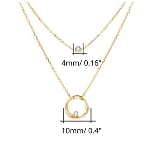 FANCIME Diamond and Circle Layered 14K Yellow Gold Necklace Size