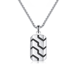 Sterling Silver Men Black Spinel Classic Chain Dog Tag Pendant On A Stainless Box Chain Necklace 24 Inches
