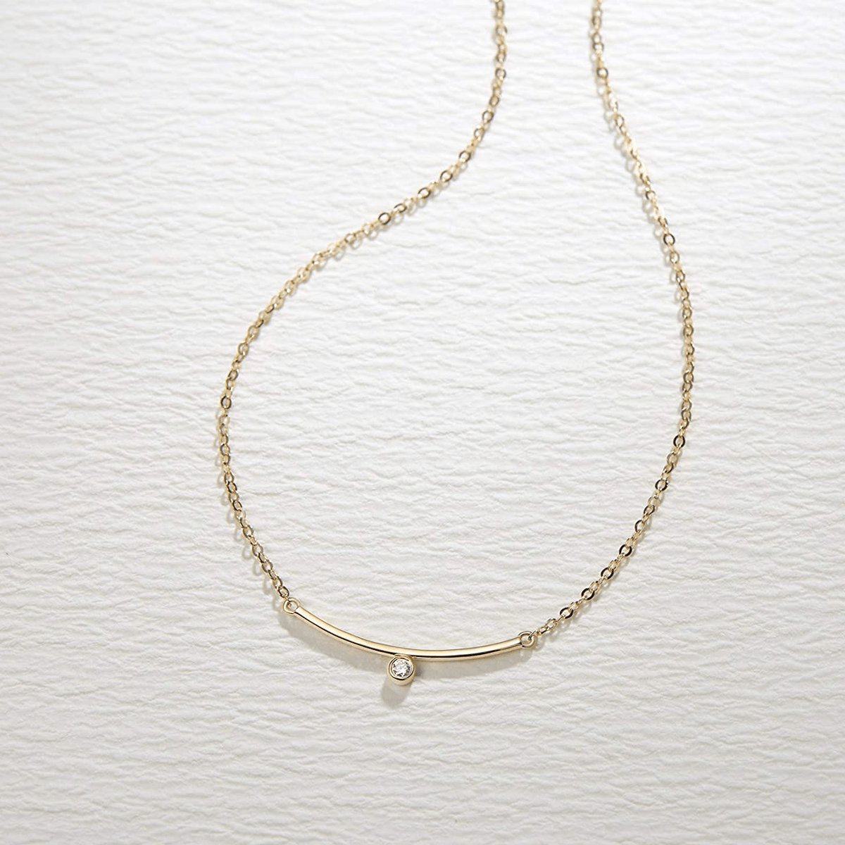 Fanci "Diamond Under Silver Lining" 14K Solid Yellow Gold Necklace Full