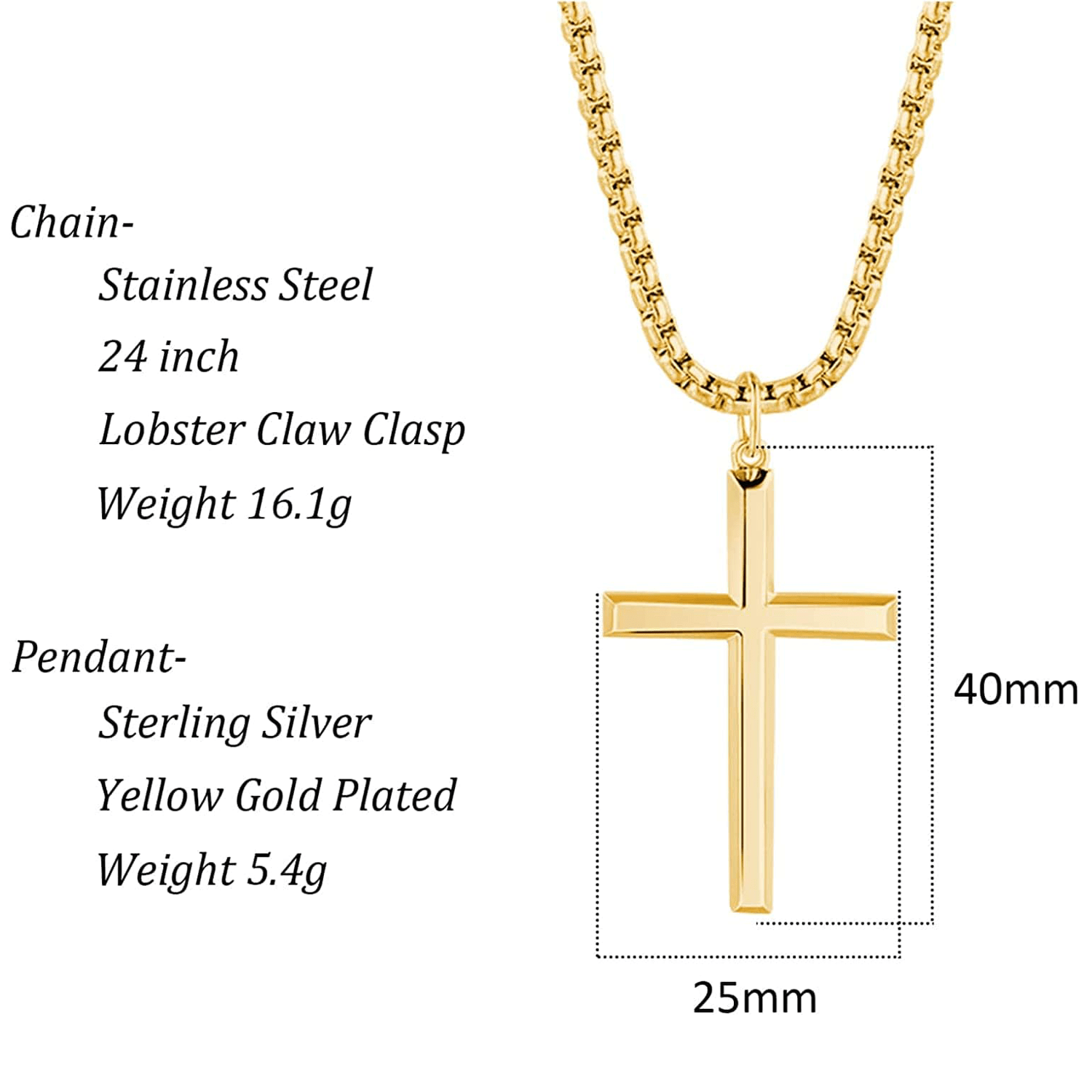FANCIME Mens Polished Cross 925 Silver Necklace Size