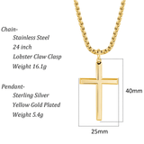 FANCIME Mens Polished Cross 925 Silver Necklace Size