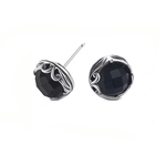 FANCIME Vintage Black Agate Sterling Silver Stud Earrings Main