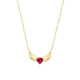 FANCIME Natural Garnet Dainty Angel Wings Heart 14K Yellow Gold Necklace Wing Main