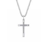 Fancime Men's Sterling Silver & Black Stone Cross Pendant Necklace 24 Inches