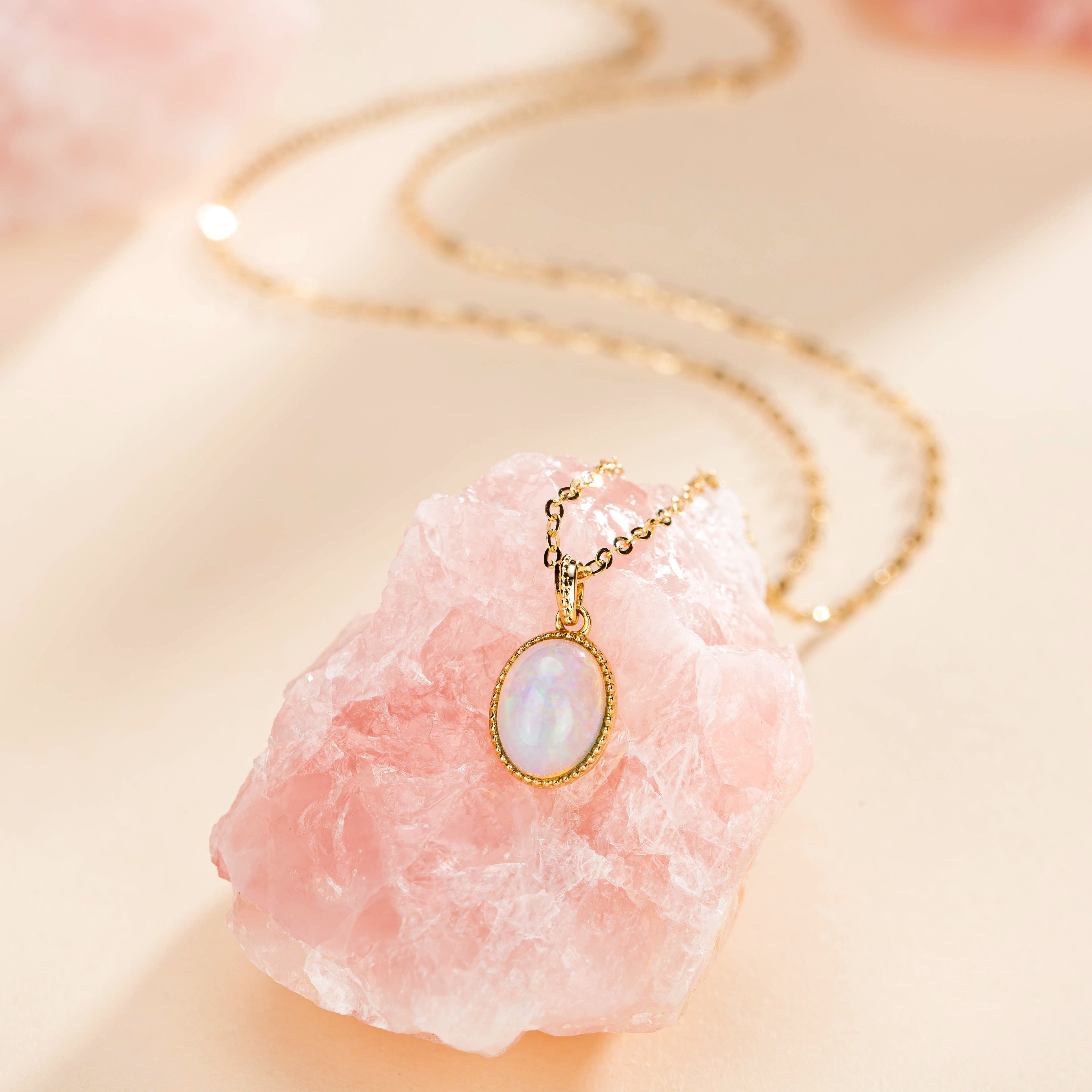 FANCIME "Maria" Natural Opal Solid 14K Yellow Gold Necklace Detail