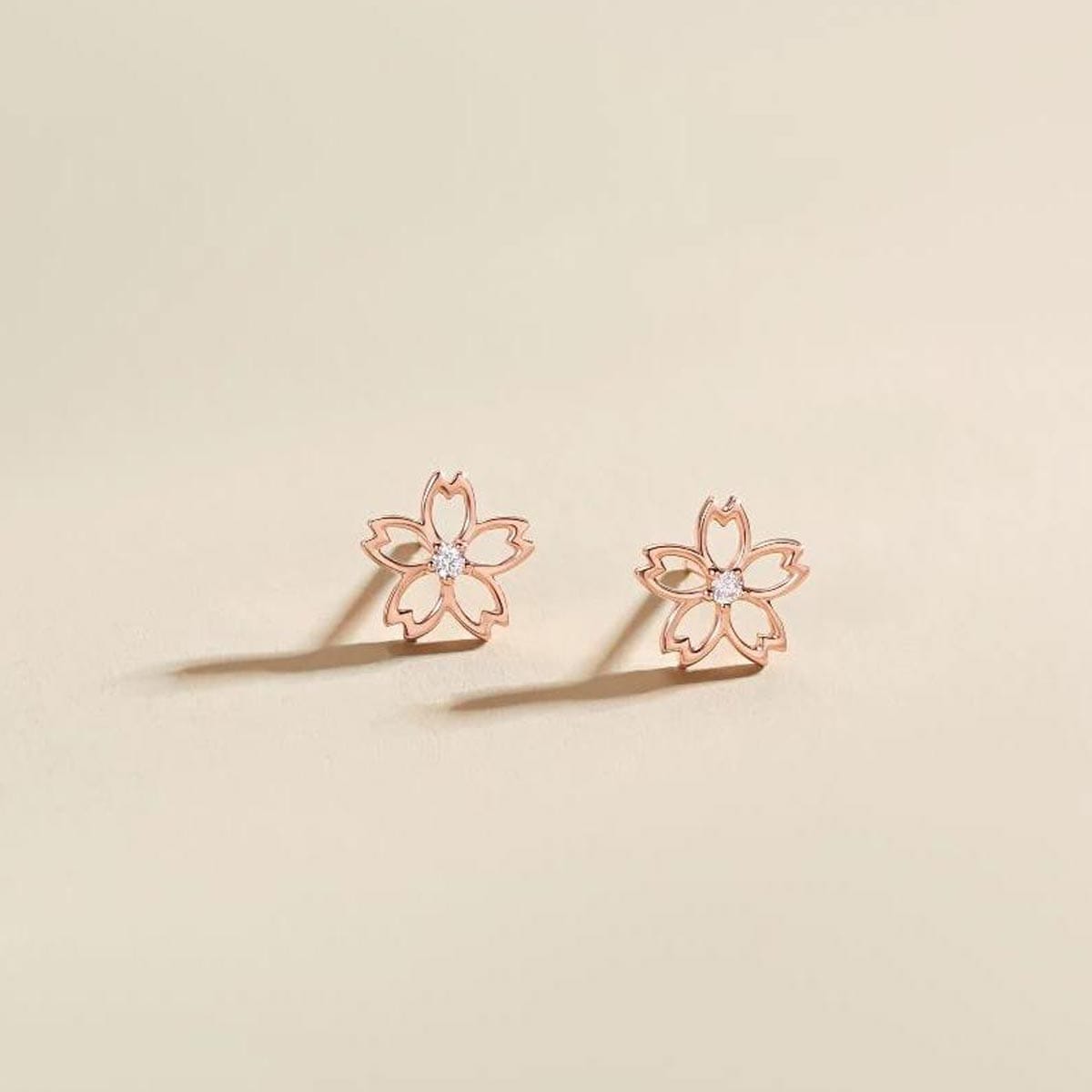 FANCIME "Lia" Diamond Cherry Blossom 14K Rose Gold Studs Show
