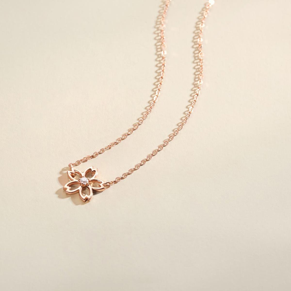 FANCIME "Lia" Cute Cherry Blossom Flower 14K Rose Gold Necklace Detail