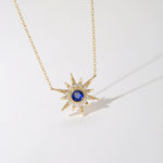 FANCIME "Golden Burst" Blue Sapphire Star 18K Yellow Gold Necklace Detail