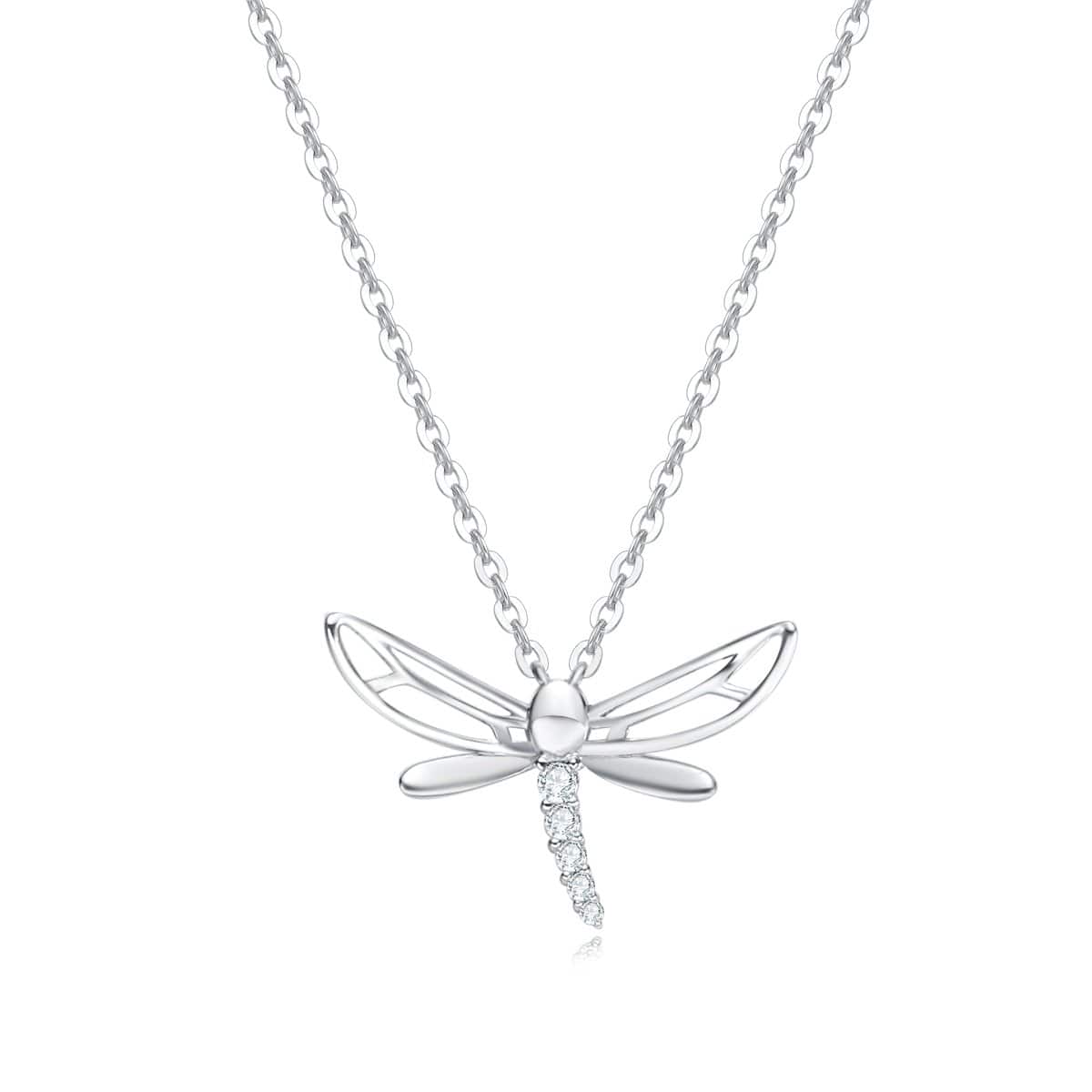 FANCIME Dragonfly 14k Solid White Gold Necklace