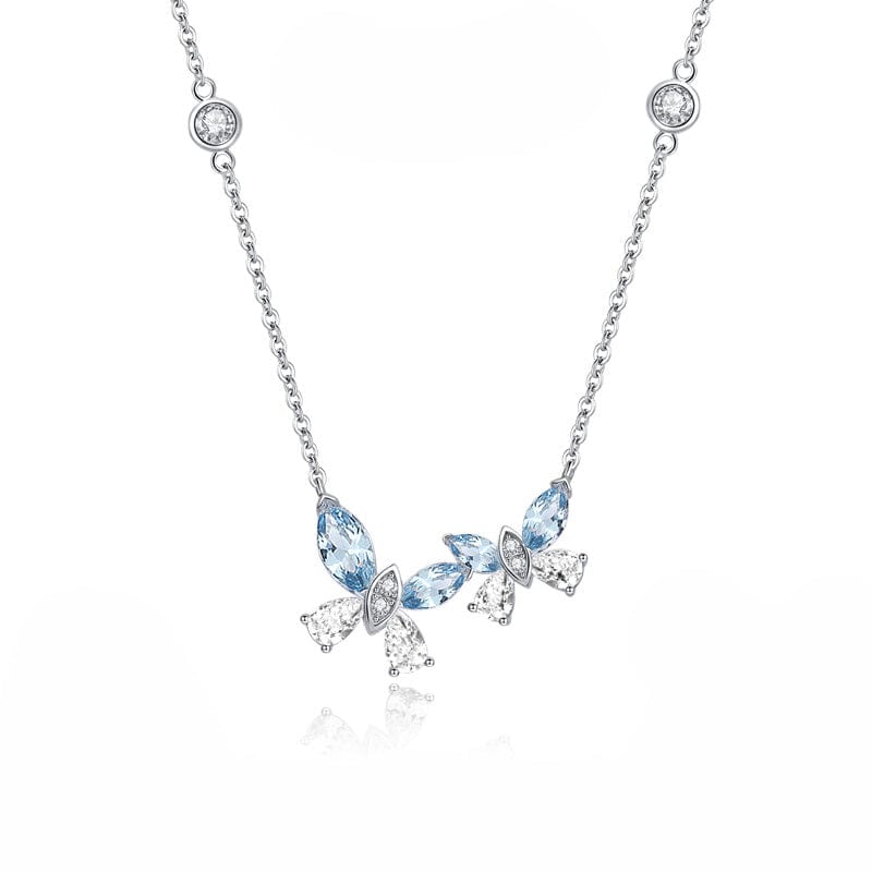 FANCIME "Butterfly Love" Sterling Silver Cut CZ Stones Butterfly Necklace Blue Main
