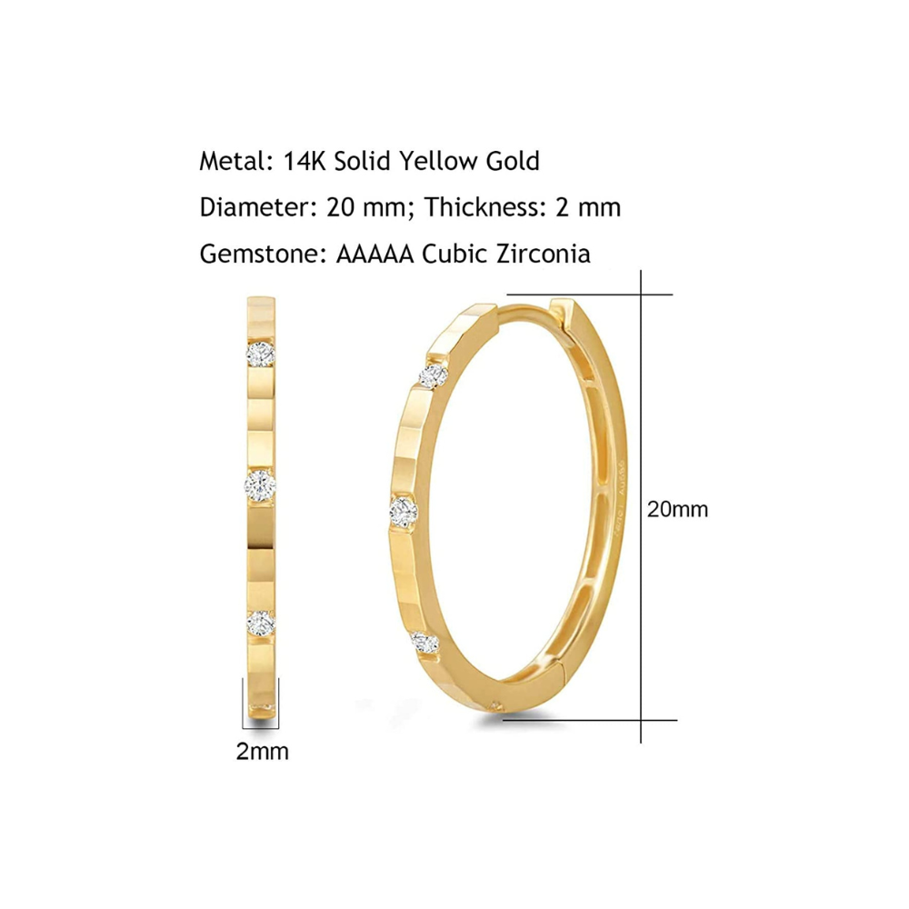 FANCIME Cubic Zirconia 14K Solid Yellow Gold Hoop Earrings Size