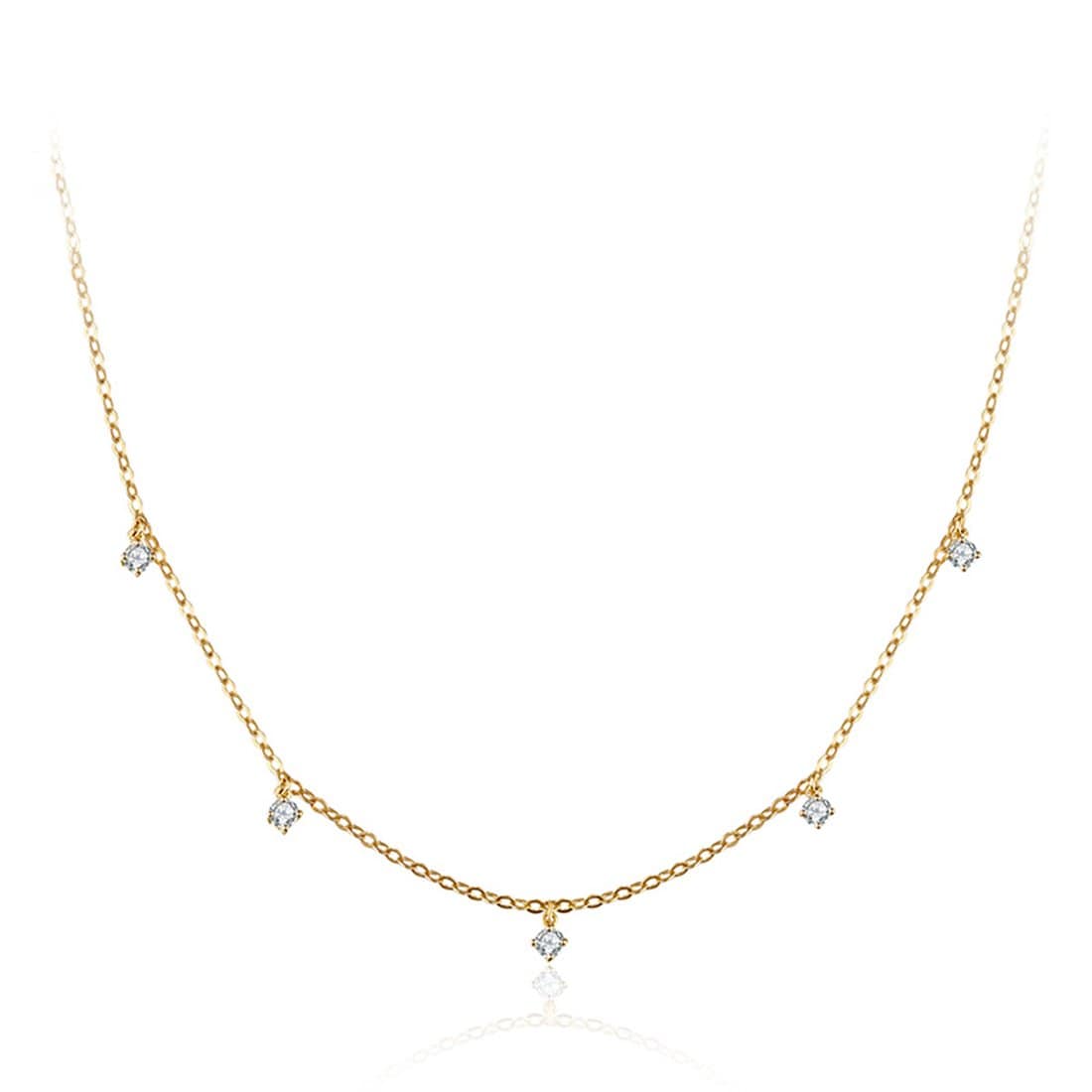 FANCIME “5 Stone” Minimalist Chain 14K Solid Necklace