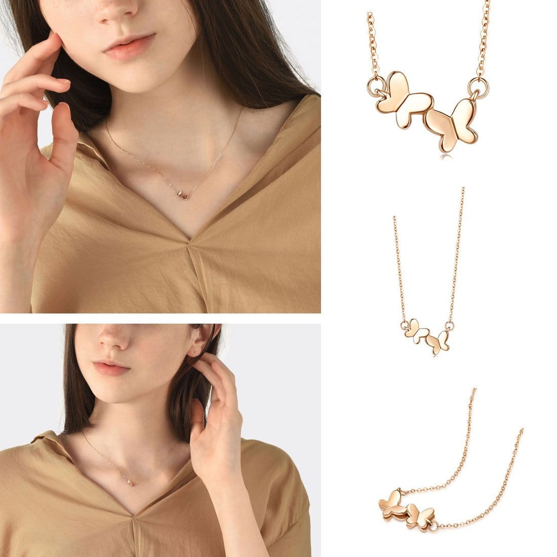 Fanci "Charming Dance" Delicate Butterfly 14K Yellow Gold Necklace Show