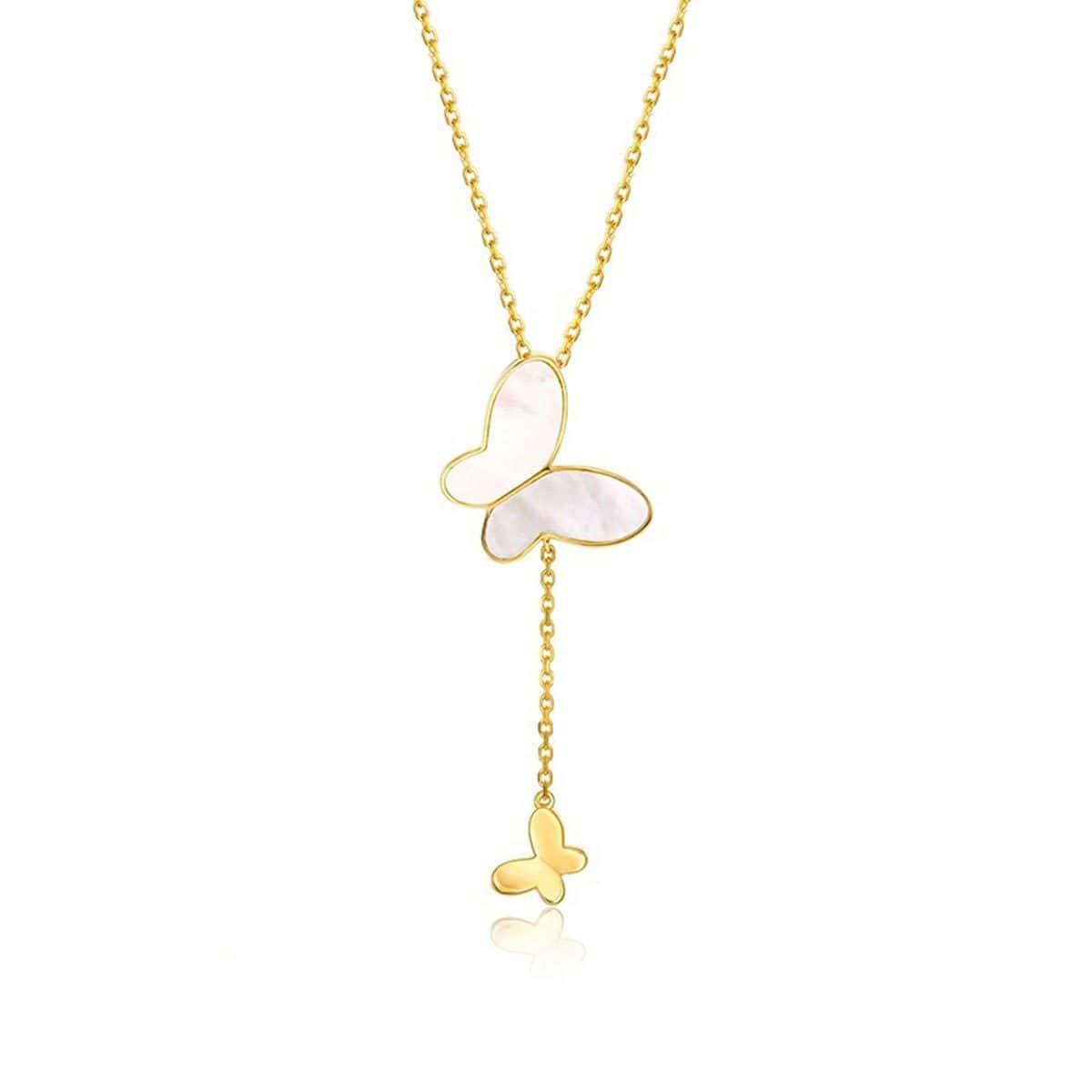 FANCIME "Fairy Pearl Duo" Mother Of Pearl Butterfly 14K Yellow Gold Necklace Main