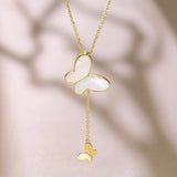 FANCIME "Fairy Pearl Duo" Mother Of Pearl Butterfly 14K Yellow Gold Necklace Detail