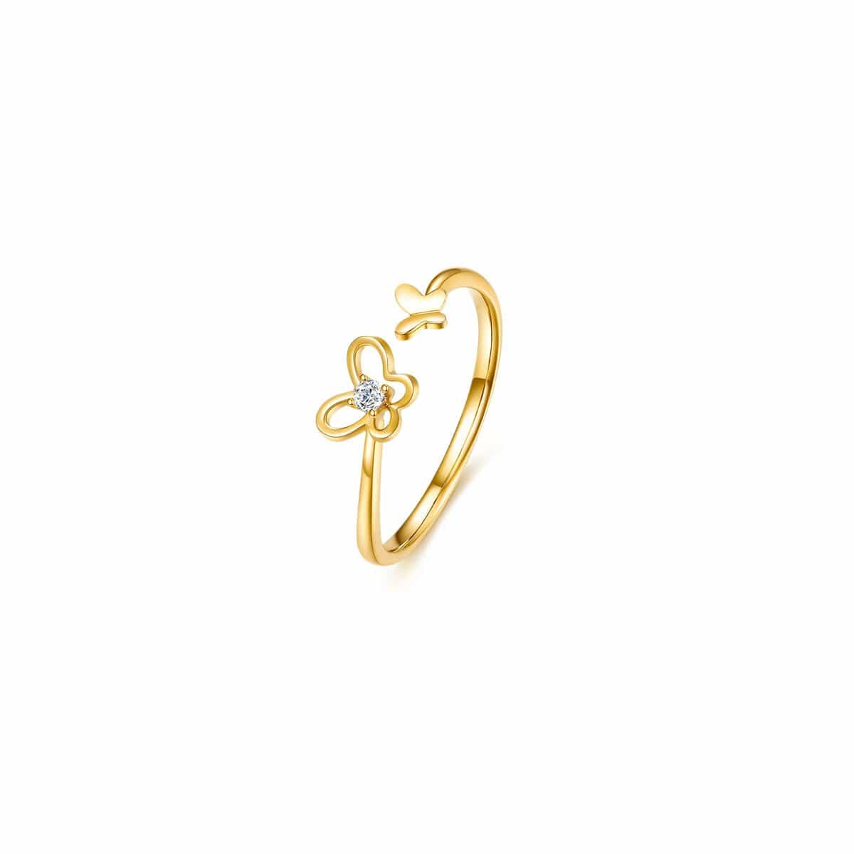 FANCIME "Golden Wings" Diamond  Butterfly 14K Yellow Gold Ring Main